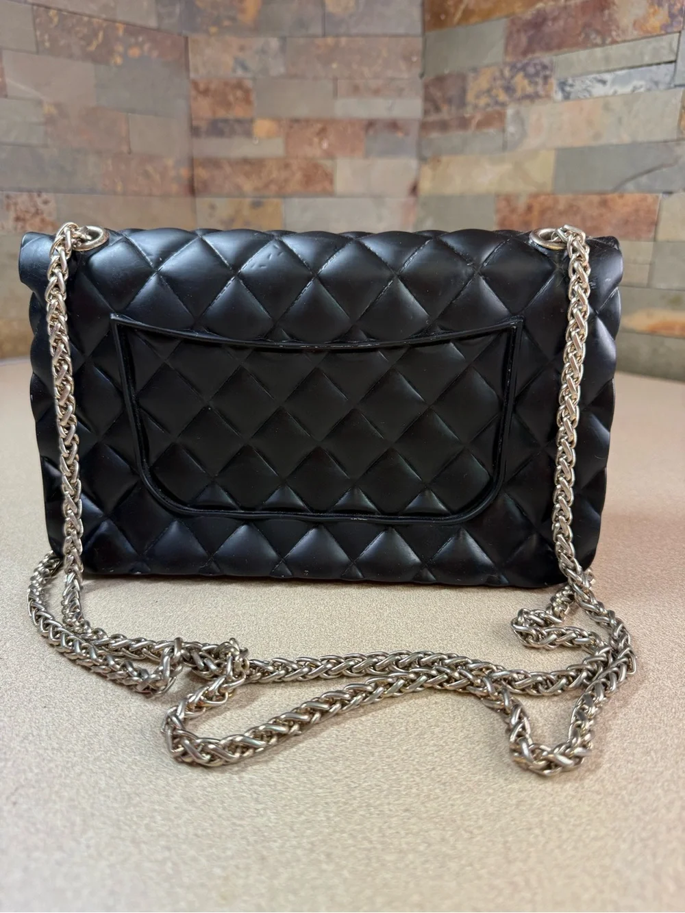 Quilted Black Shoulder Bag with Gold Turn-Lock